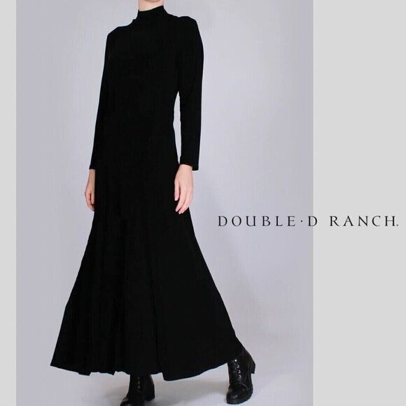 Double D Ranch Dresses & Skirts - Double D Ranch Wear High Mock Neck Maxi Dress Black  Stretch Western Size Small